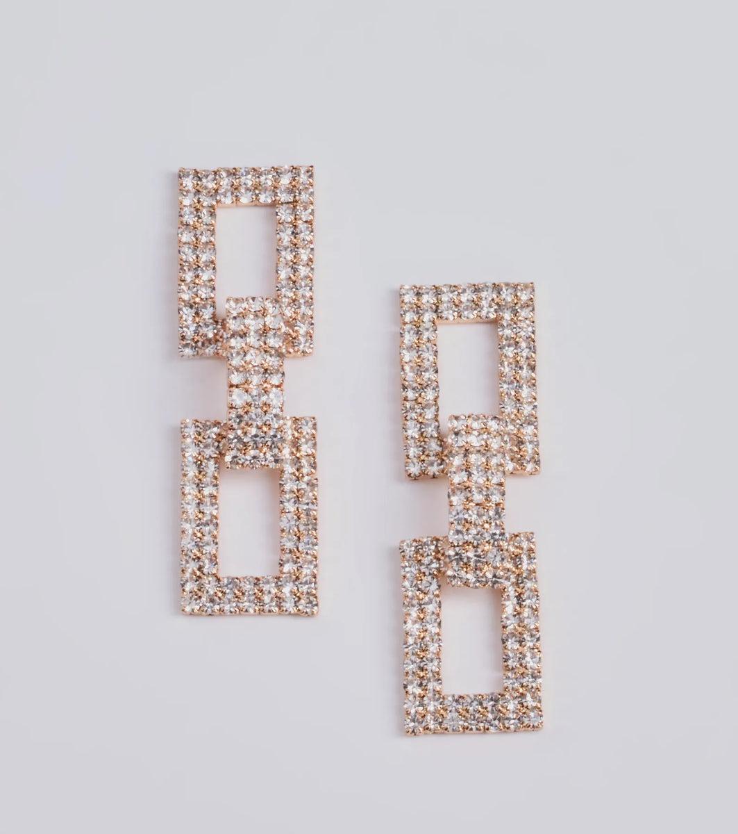 Radiant Glam Rhinestone Chain-Link Duster Earrings Product Image