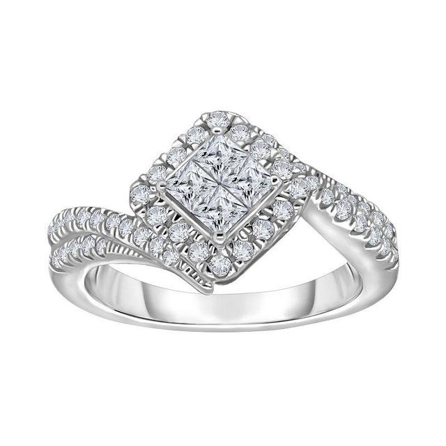 14k White Gold 5/8 Carat T.W. Diamond Bypass Engagement Ring, Womens Product Image