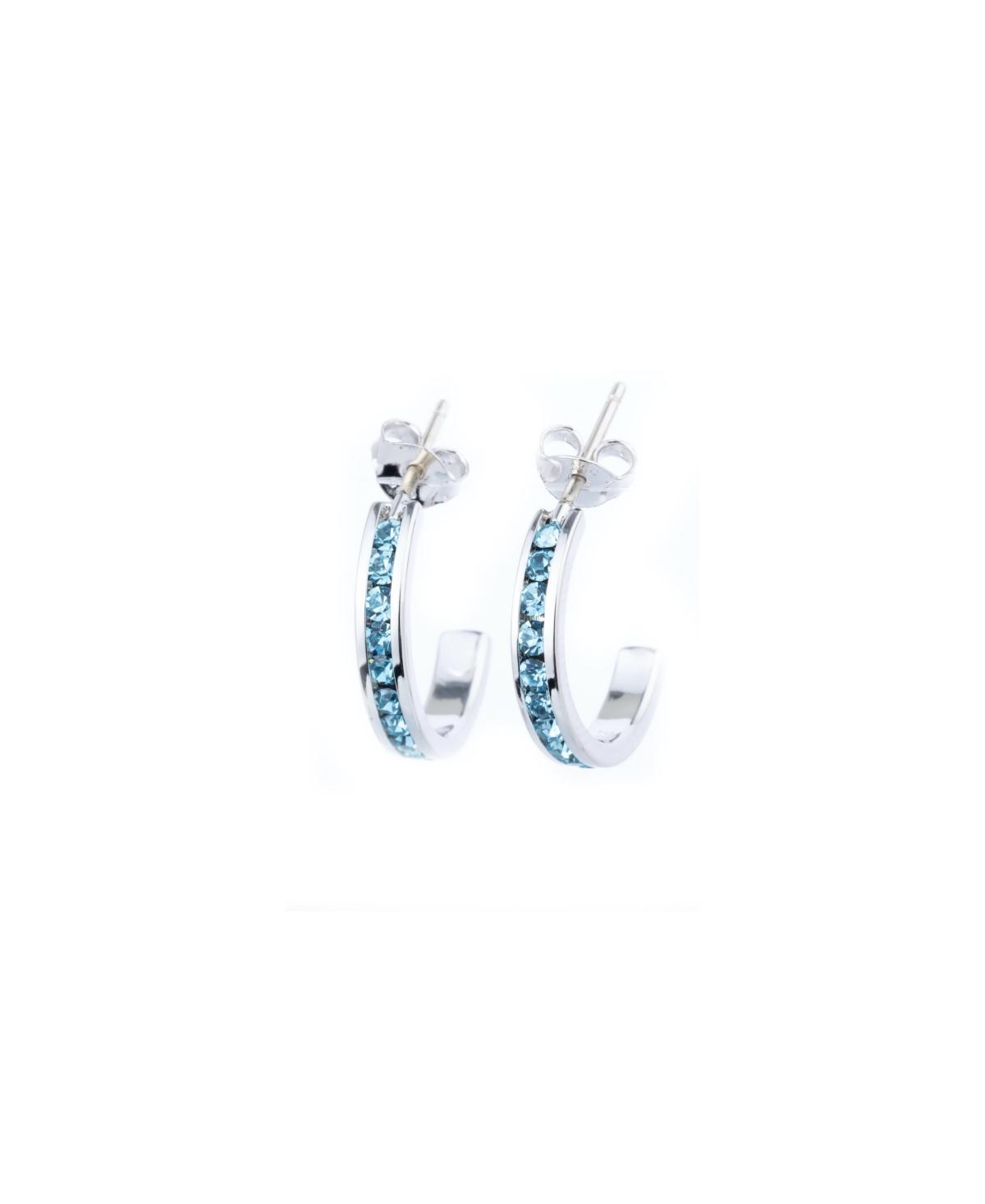 Traditions Jewelry Company Sterling Silver Crystal Semi-Hoop Earrings, Womens, Blue Product Image