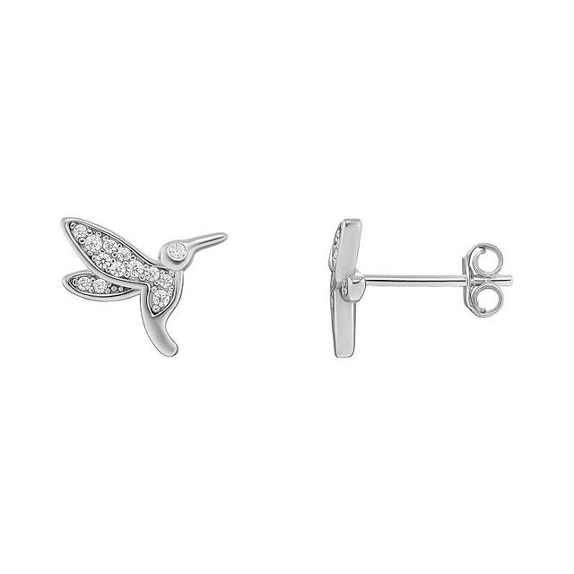 PRIMROSE Sterling Silver Cubic Zirconia Hummingbird Stud Earrings, Womens, Sterling Silver White Product Image