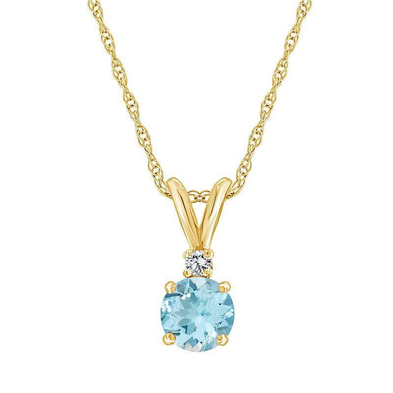 Belk & Co 14K Gold 6Mm Round Aquamarine Diamond Accent Pendant Product Image