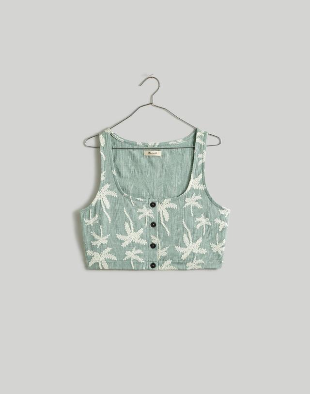 Jacquard Square-Neck Button-Front Crop Tank Product Image