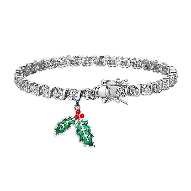 Sarafina Diamond Accent Holly Charm Bracelet, Womens Silver Tone Product Image