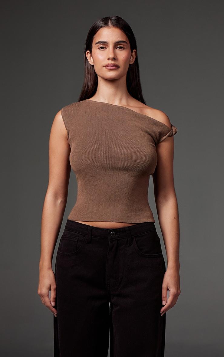 Mocha Fine Knit Twist Neck Vest Top Product Image