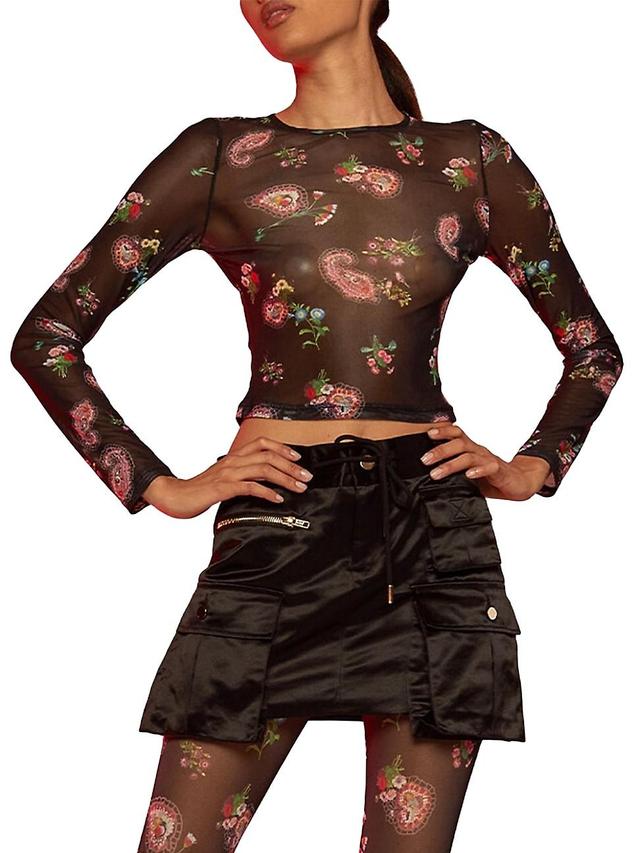 Womens Printed Mesh Blouse Product Image