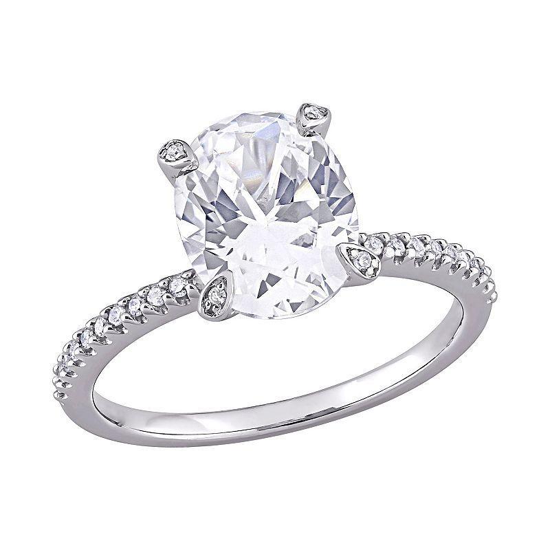 Stella Grace 10K White Gold Lab Created White Sapphire & 1/10 Carat T.W. Diamond Engagement Ring, Womens Product Image