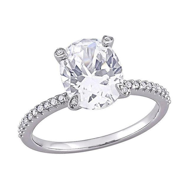 Stella Grace 10K White Gold Lab Created White Sapphire & 1/10 Carat T.W. Diamond Engagement Ring, Womens 10k Whgold Product Image