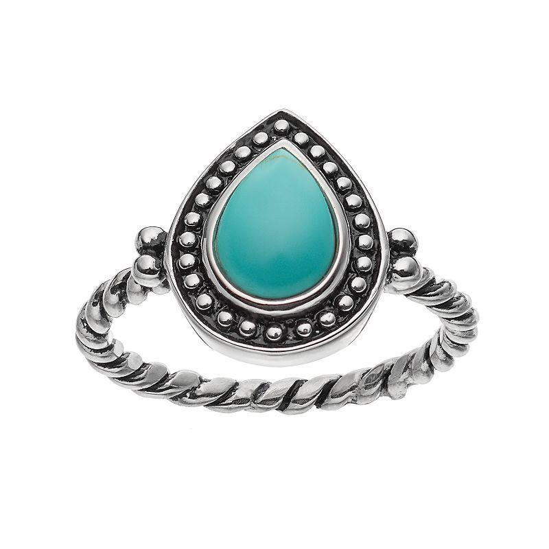 Sterling Silver Simulated Turquoise Cabochon Ring, Womens Blue Product Image