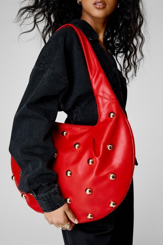 Faux Leather Dome Stud Slouchy Day Bag Product Image