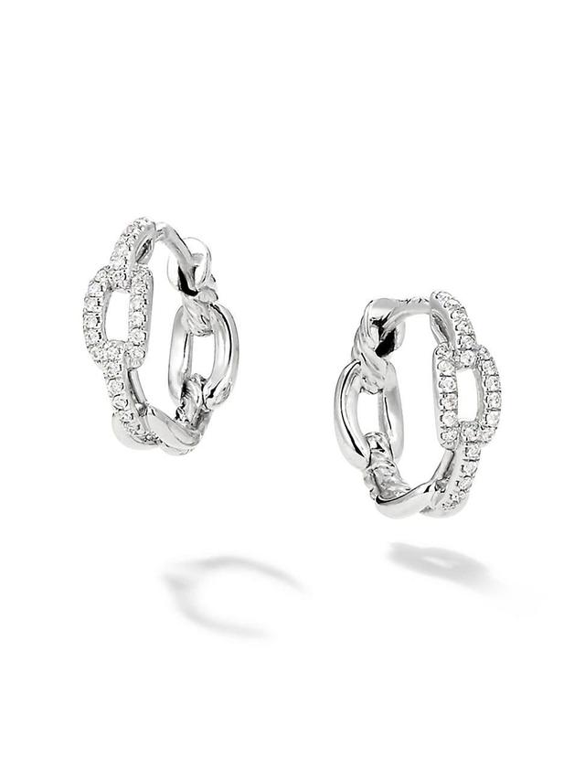 Womens Stax Chain Link Huggie Hoop Earrings With Diamonds In 18K White Gold Product Image