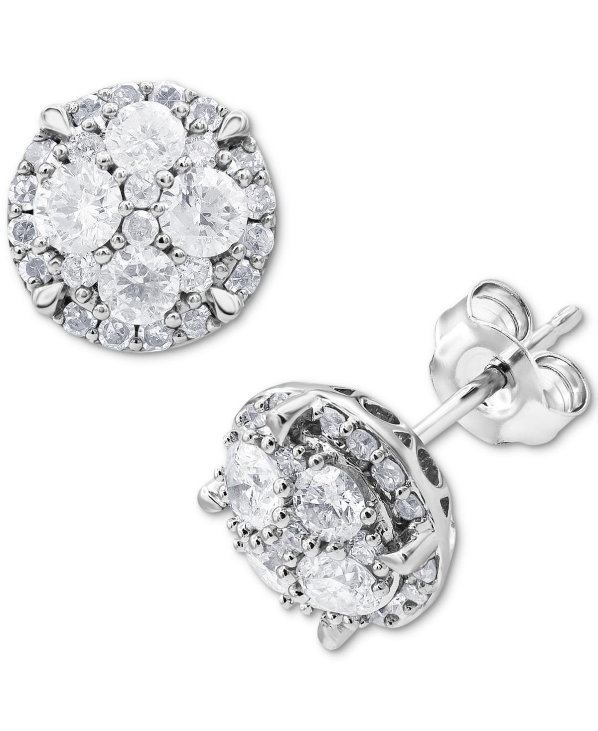 Diamond Cluster Stud Earrings (1 ct. t.w.) in 14k White Gold Product Image