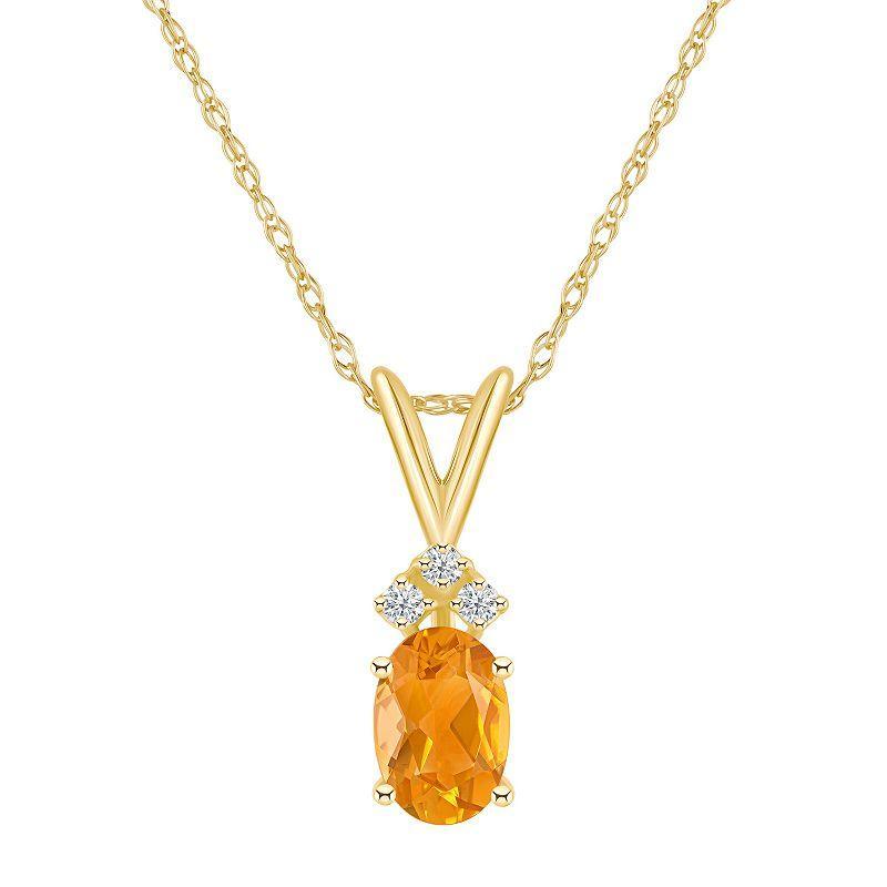 Celebration Gems 14k Gold Gemstone & Diamond Accent Pendant Necklace, Womens Orange Product Image