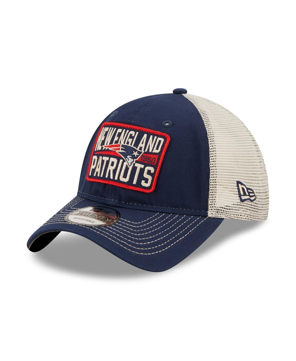 Mens New Era /Natural New England Patriots Devoted Trucker 9TWENTY Snapback Hat, Blue Product Image