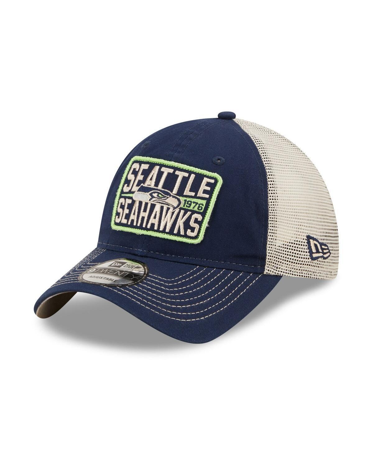 Mens New Era College /Natural Seattle Seahawks Devoted Trucker 9TWENTY Snapback Hat, Blue Product Image