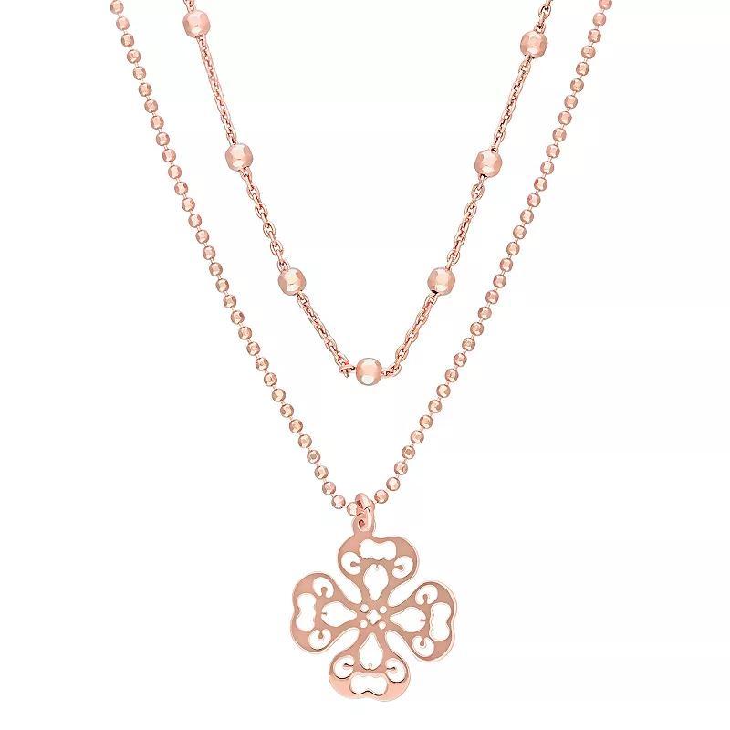 Stella Grace Sterling Silver Multistrand Filigree Flower Necklace, Womens 18k Rose Gold Sterling Product Image