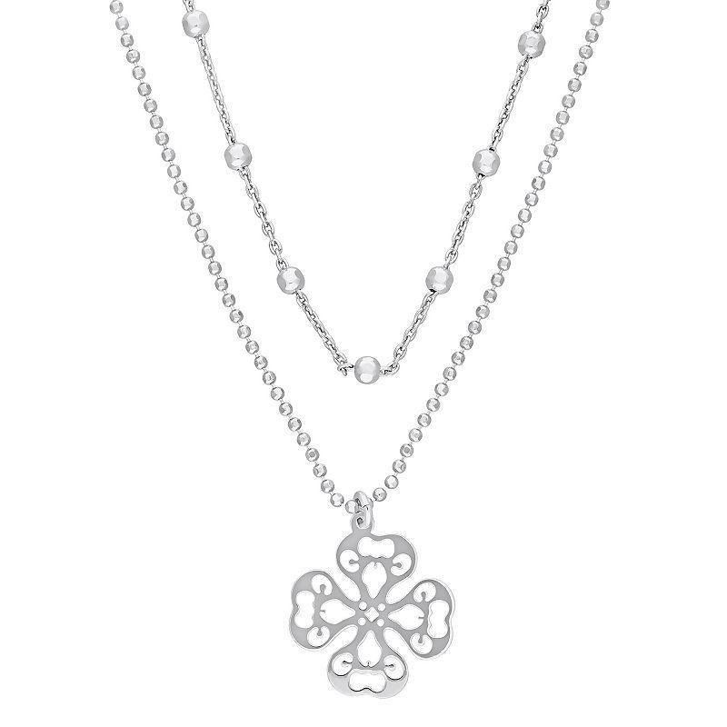 Stella Grace Sterling Silver Multistrand Filigree Flower Necklace, Womens 18k Rose Gold Sterling Product Image