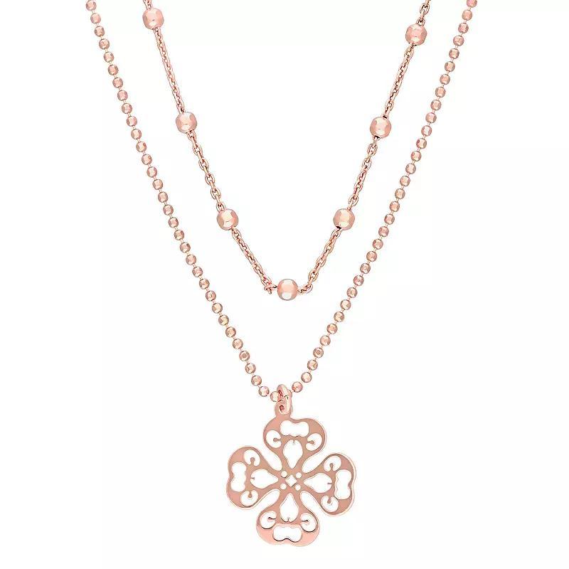 Stella Grace Sterling Silver Multistrand Filigree Flower Necklace, Womens 18k Rose Gold Sterling Product Image