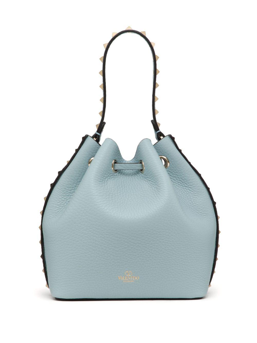 VALENTINO GARAVANI Rockstud Leather Bucket Bag In Blue Product Image