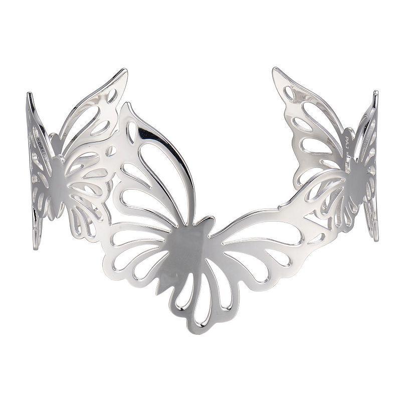 Rhodium-Plated Sterling Silver Butterfly Cuff Bangle Bracelet, Womens Product Image