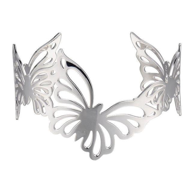 Rhodium-Plated Sterling Silver Butterfly Cuff Bangle Bracelet, Womens Product Image