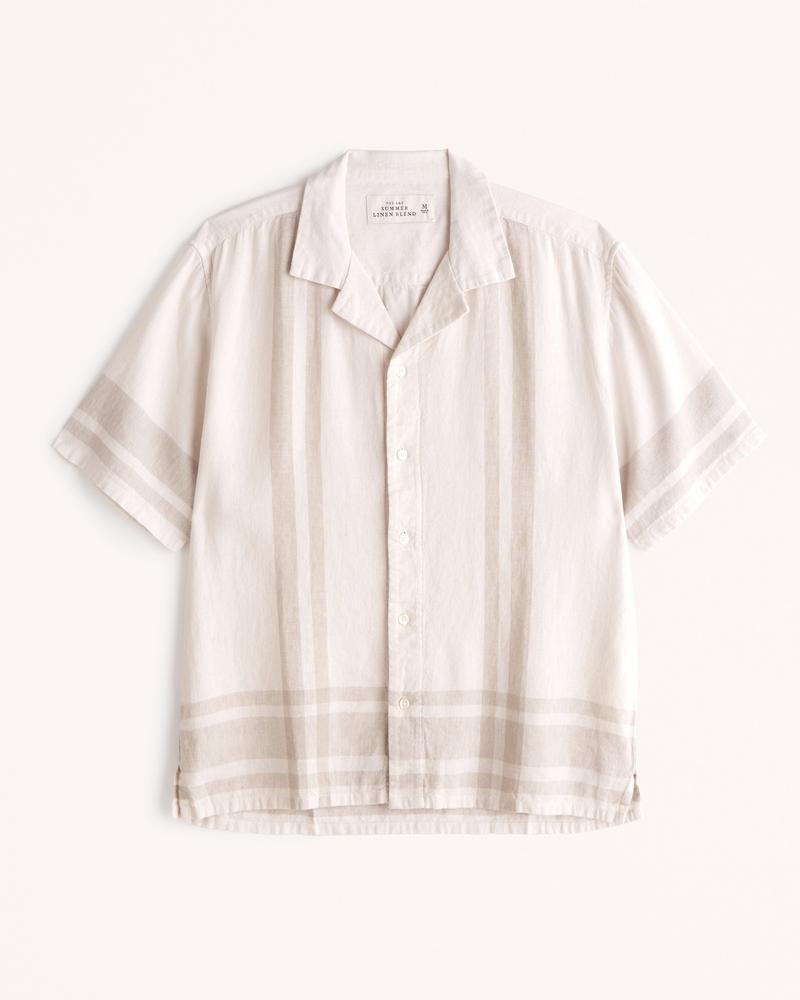 Camp Collar Summer Linen-Blend Striped Shirt Product Image