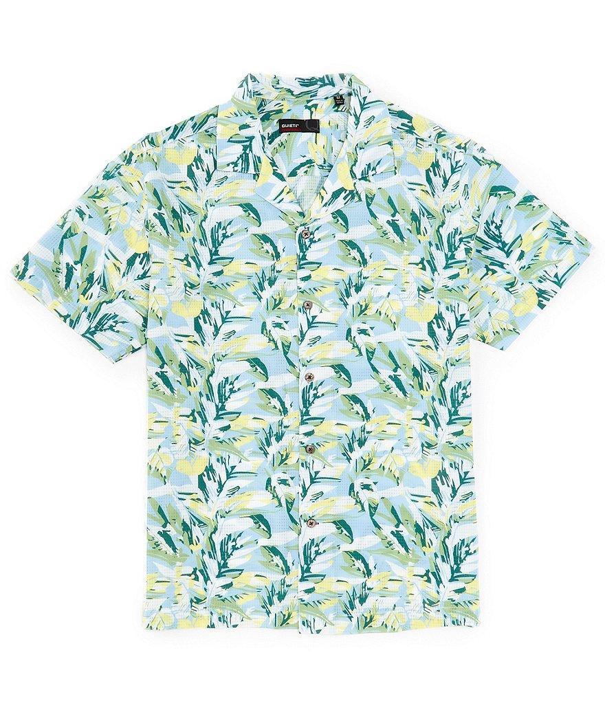 Quieti Performance Stretch Leaf Print Short Sleeve Woven Camp Shirt Product Image