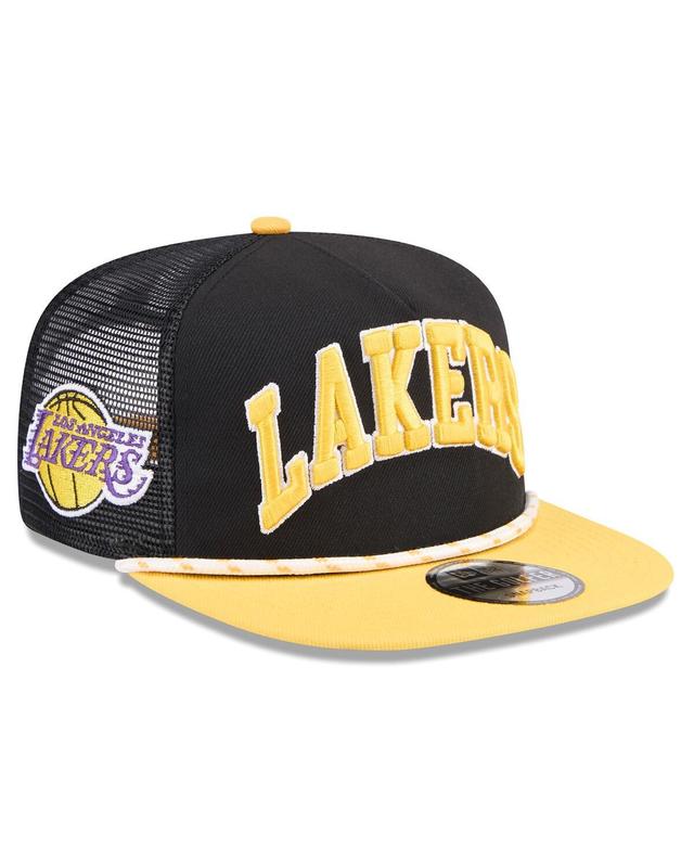 Mens New Era /Gold Los Angeles Lakers Throwback Team Arch Golfer Snapback Hat Product Image