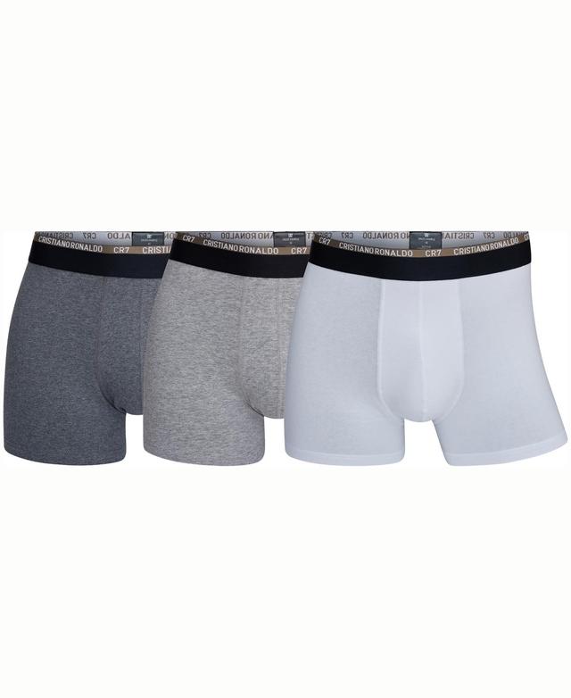 CR7 Mens Cotton Blend Trunks, Pack of 3 - Light Gray, Dark Gray, White, Black Product Image