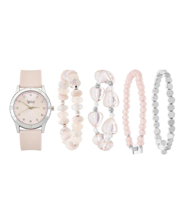 American Exchange Womens Matte Light Pink Silicone Strap Analog Watch 38mm with Stackable Bracelets Gift Set Product Image