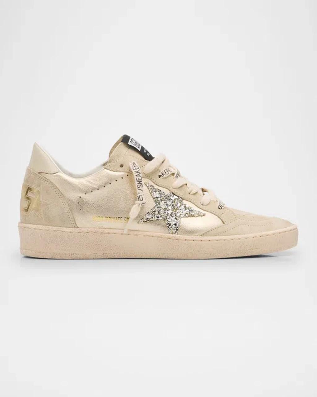 GOLDEN GOOSE Ballstar Metallic Glitter Low-top Sneakers In Ice_white_silver_pink product image