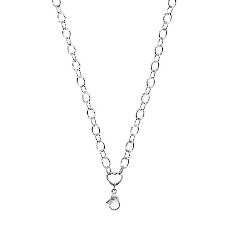 Blue La Rue Stainless Steel Heart Rolo Chain Necklace, Womens Silver Product Image