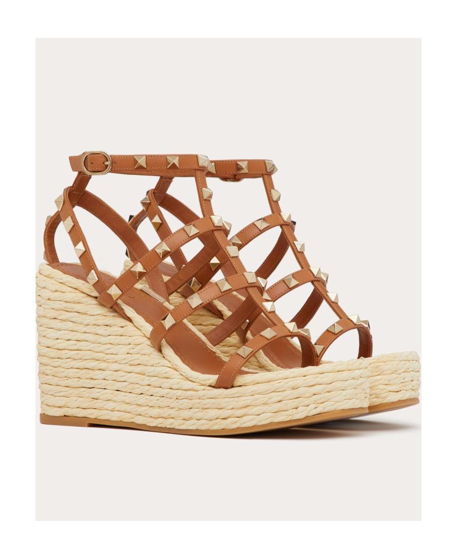 VALENTINO GARAVANI Rockstud Caged Wedge Espadrille Sandals In Natural Almond Product Image