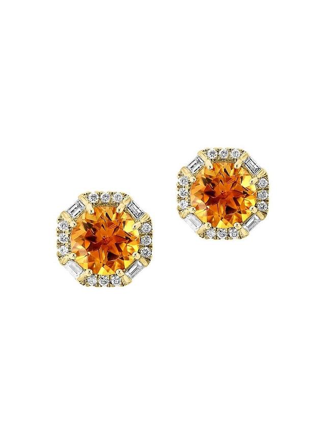 Womens 14K Yellow Gold, Citrine & 0.25 TCW Diamond Halo Stud Earrings Product Image