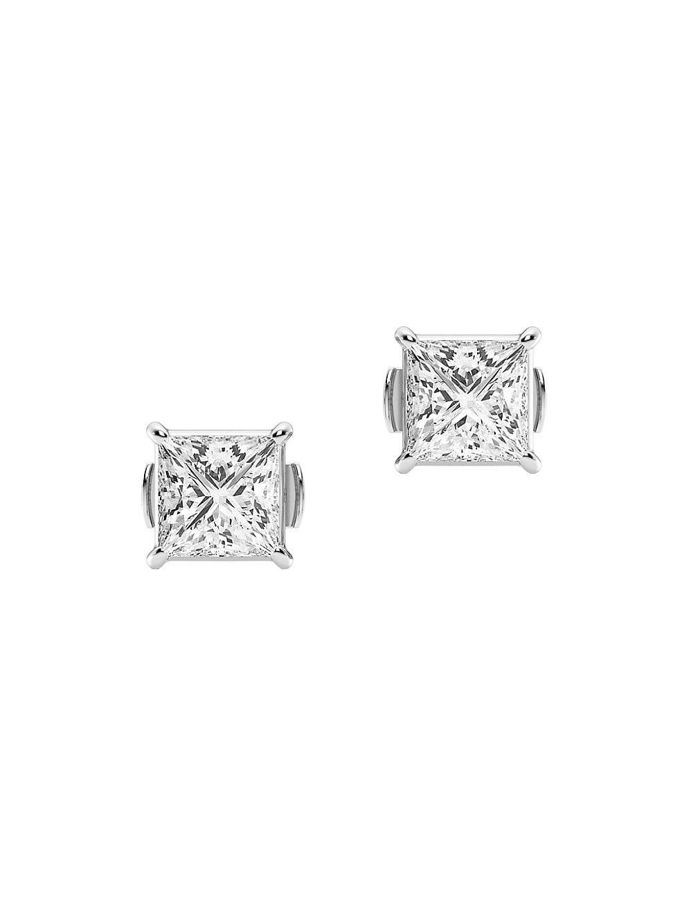 Womens 14K White Gold & 2 TCW Princess-Cut Lab-Grown Diamond Stud Earrings Product Image