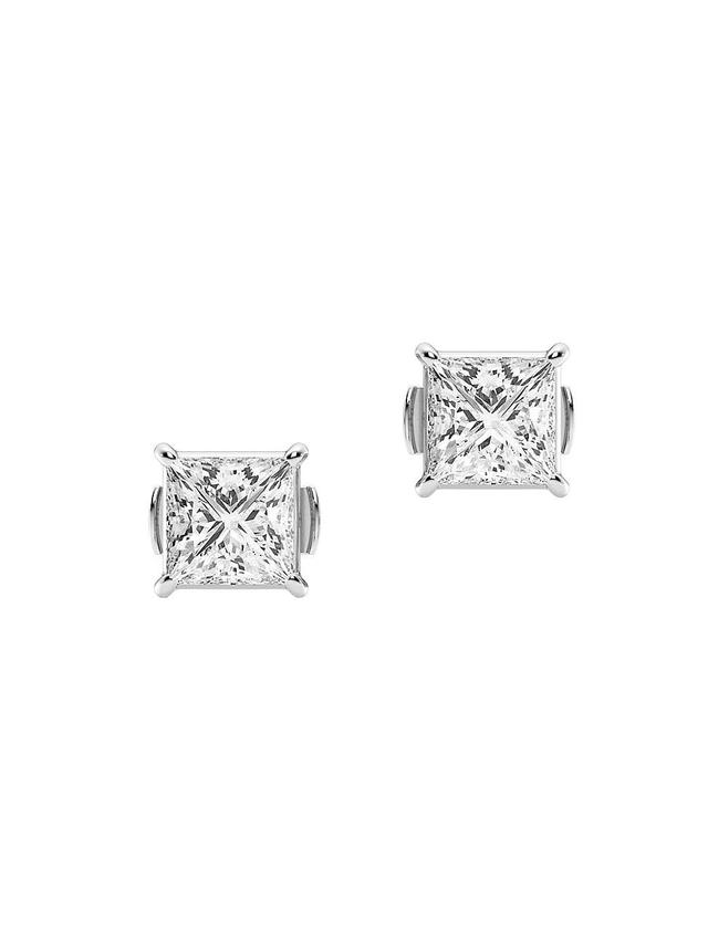 Womens 14K White Gold & 2 TCW Princess-Cut Lab-Grown Diamond Stud Earrings Product Image