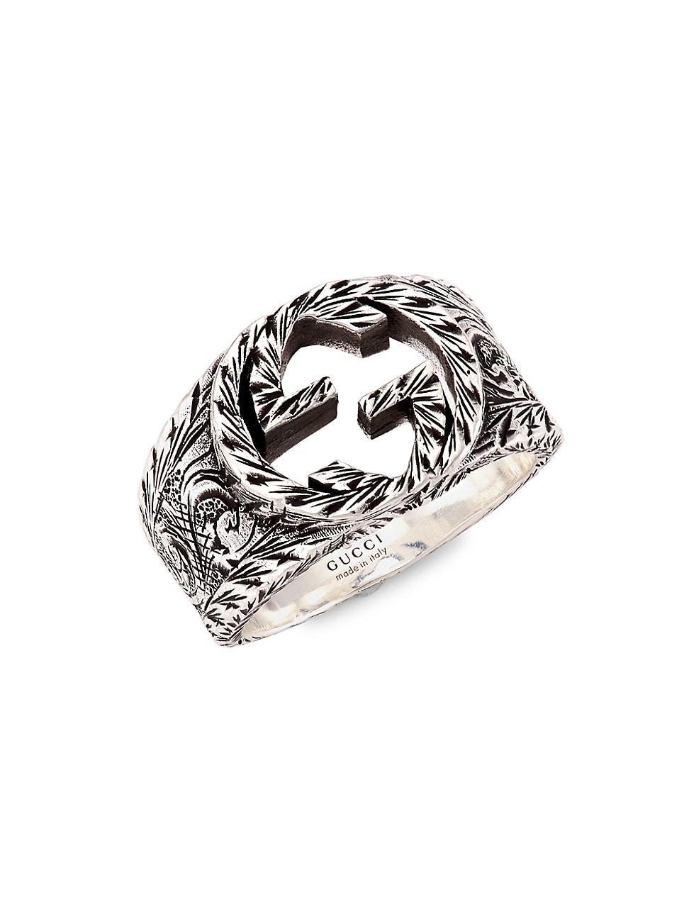 Mens Sterling Silver Interlocking G Ring With Paisley Details Product Image