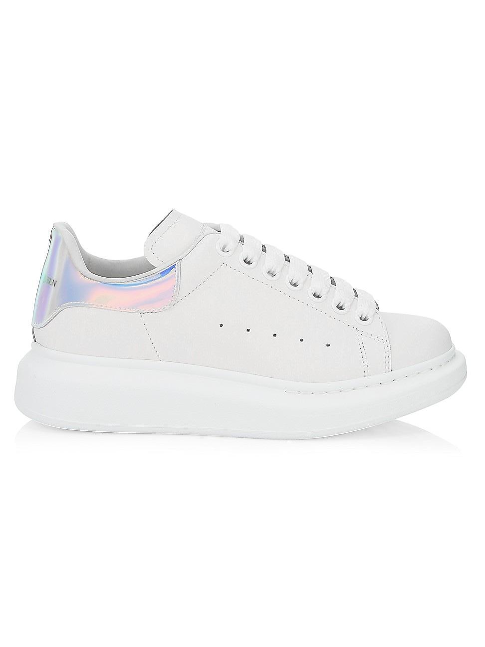 Womens Oversized Iridescent Logo Leather Sneakers Product Image