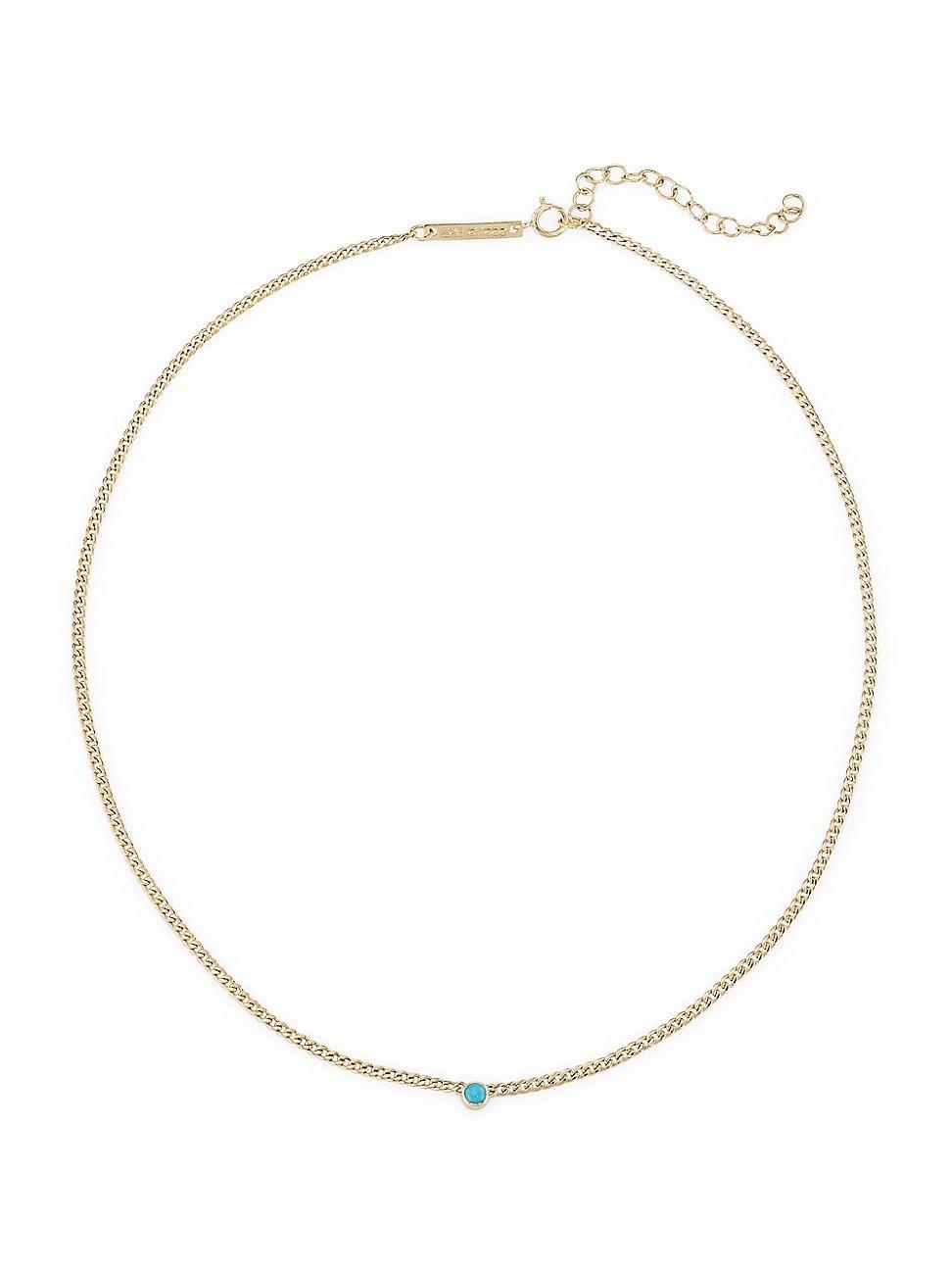 Womens 14K Yellow Gold & Turquoise Curb-Chain Necklace Product Image