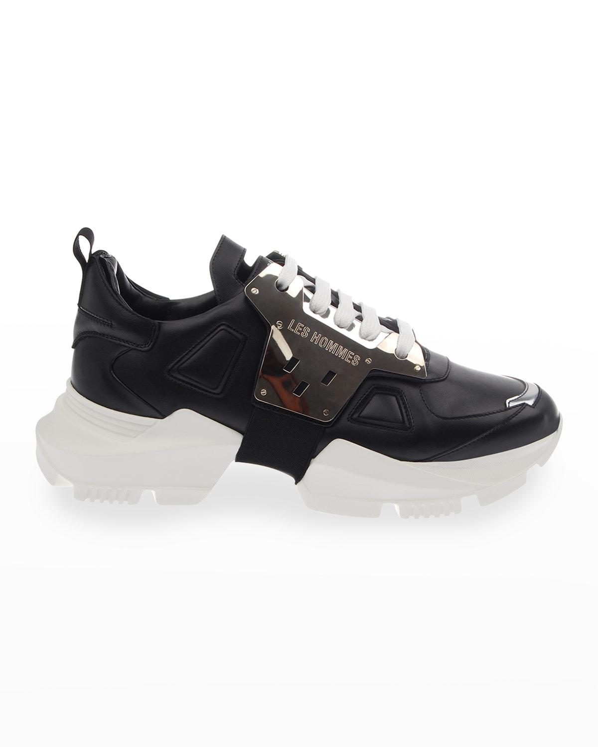 Mens Metallic Leather Chunky Low-Top Sneakers, Black Product Image