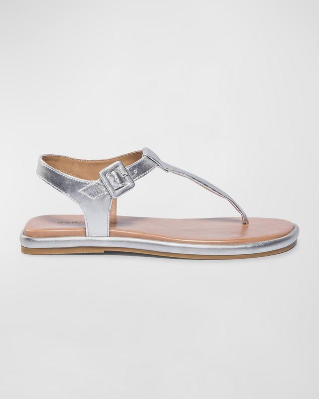 Metallic Leather Thong Ankle-Strap Sandals Product Image