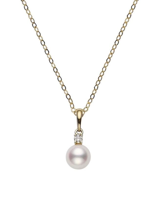 Womens Essential Elements 18K Yellow Gold, 7MM White Cultured Pearl & Diamond Pendant Necklace Product Image