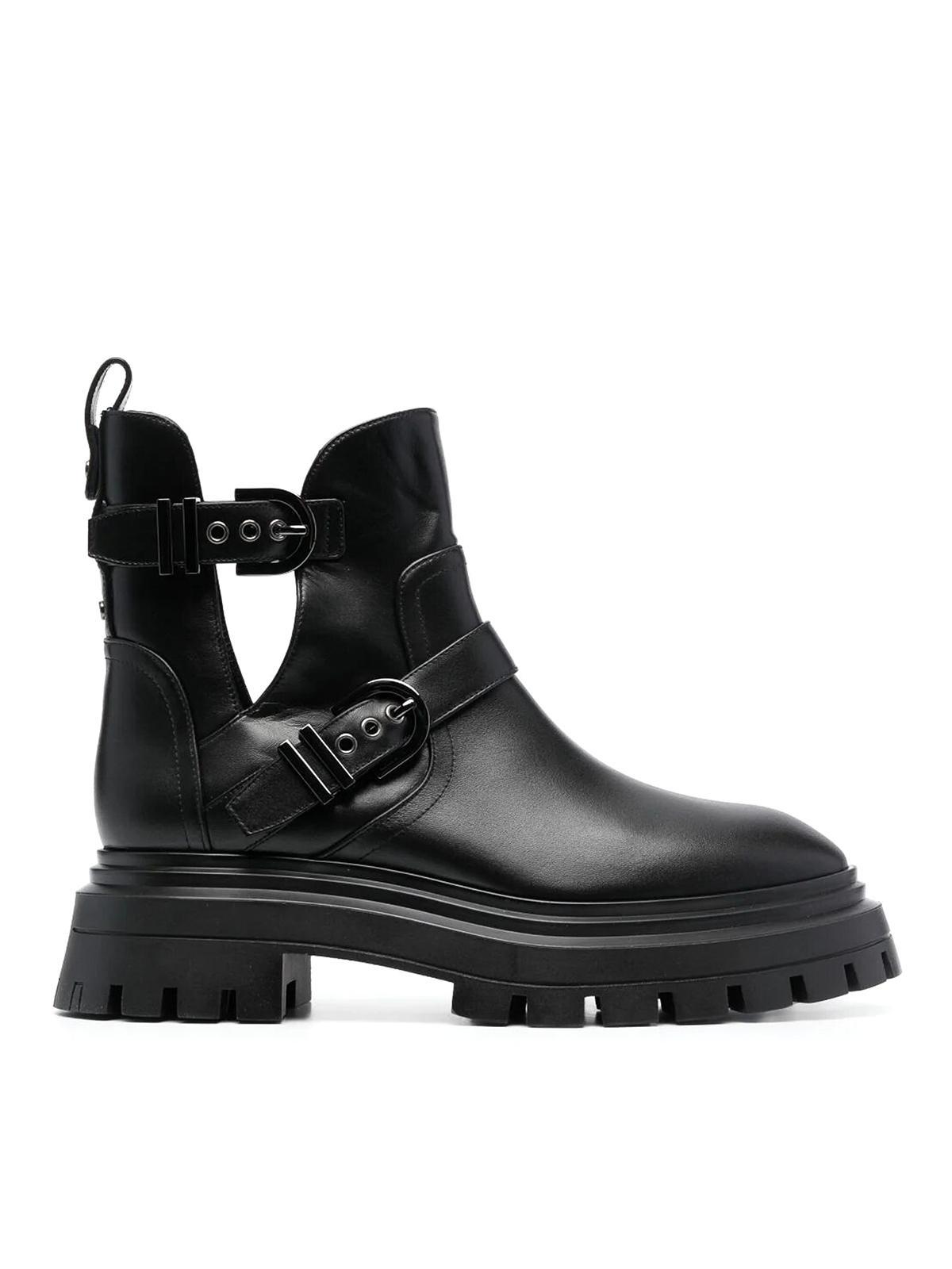 Buckle-fastening Leather Ankle Boots In Black Product Image