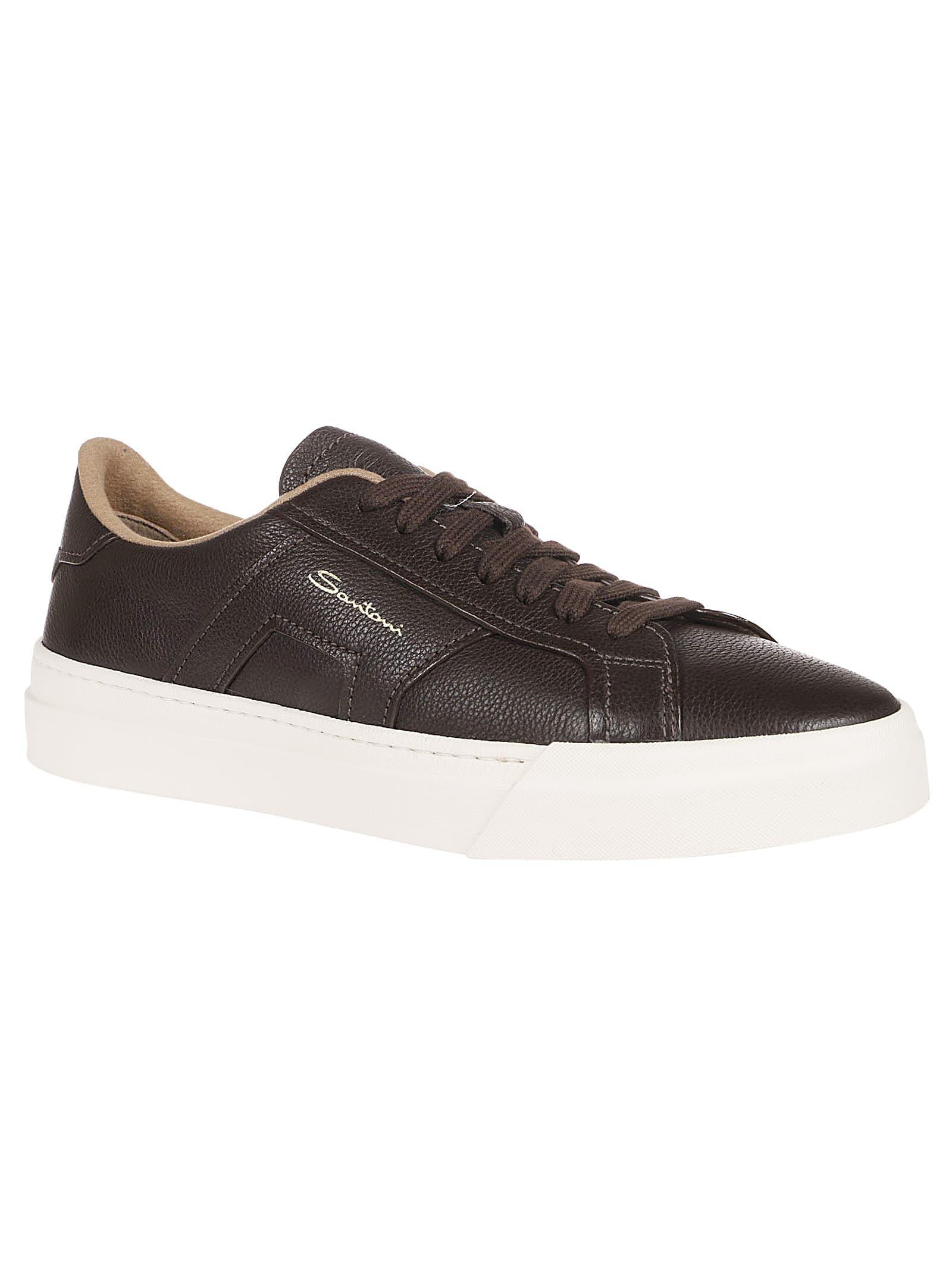 SANTONI Men's Dark Brown Tumbled Leather Double Buckle Sneaker Product Image