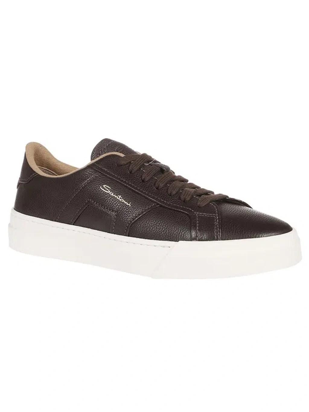 SANTONI Double Buckle Sneakers In Brown Product Image