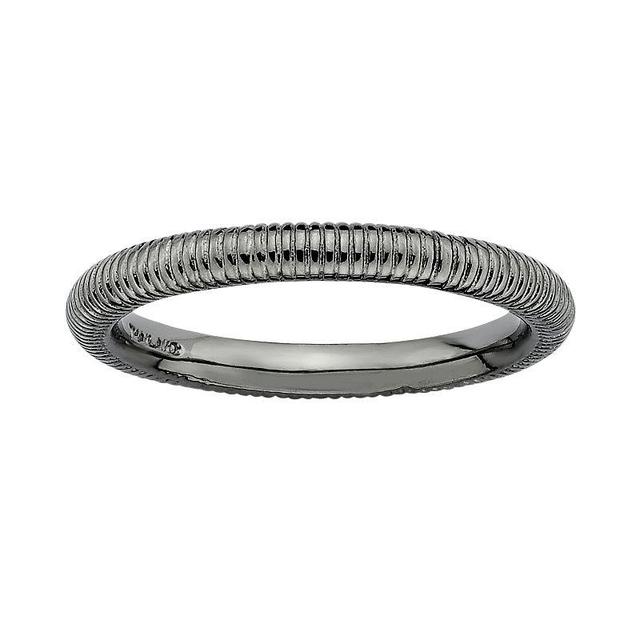 Stacks & Stones Ruthenium-Plated Sterling Silver Ribbed Stack Ring, Womens Black Product Image