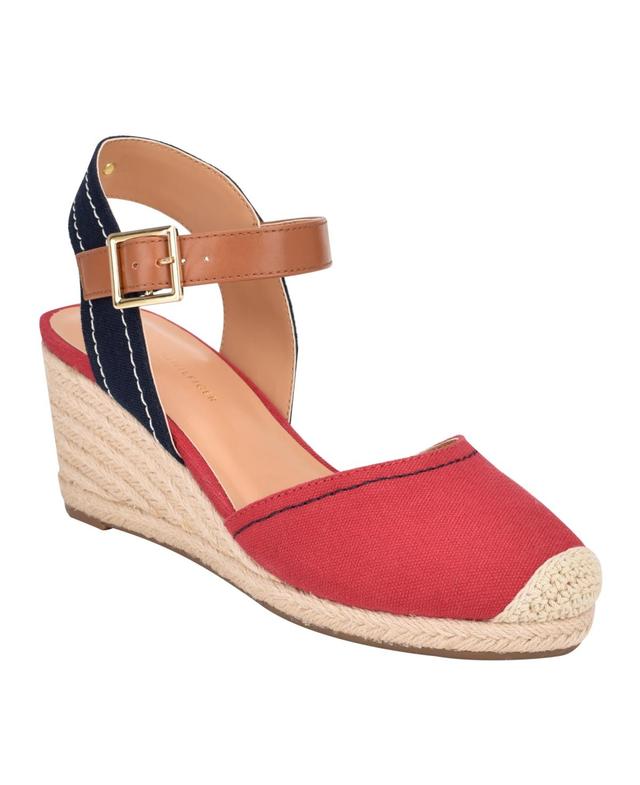 Tommy Hilfiger Womens Nilsa Classic Close Toe Wedge Sandal - Light Natural - Textile Product Image