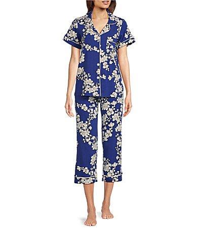 BedHead Pajamas Shadow Blossom Floral Print Knit Cropped Pajama Set Product Image