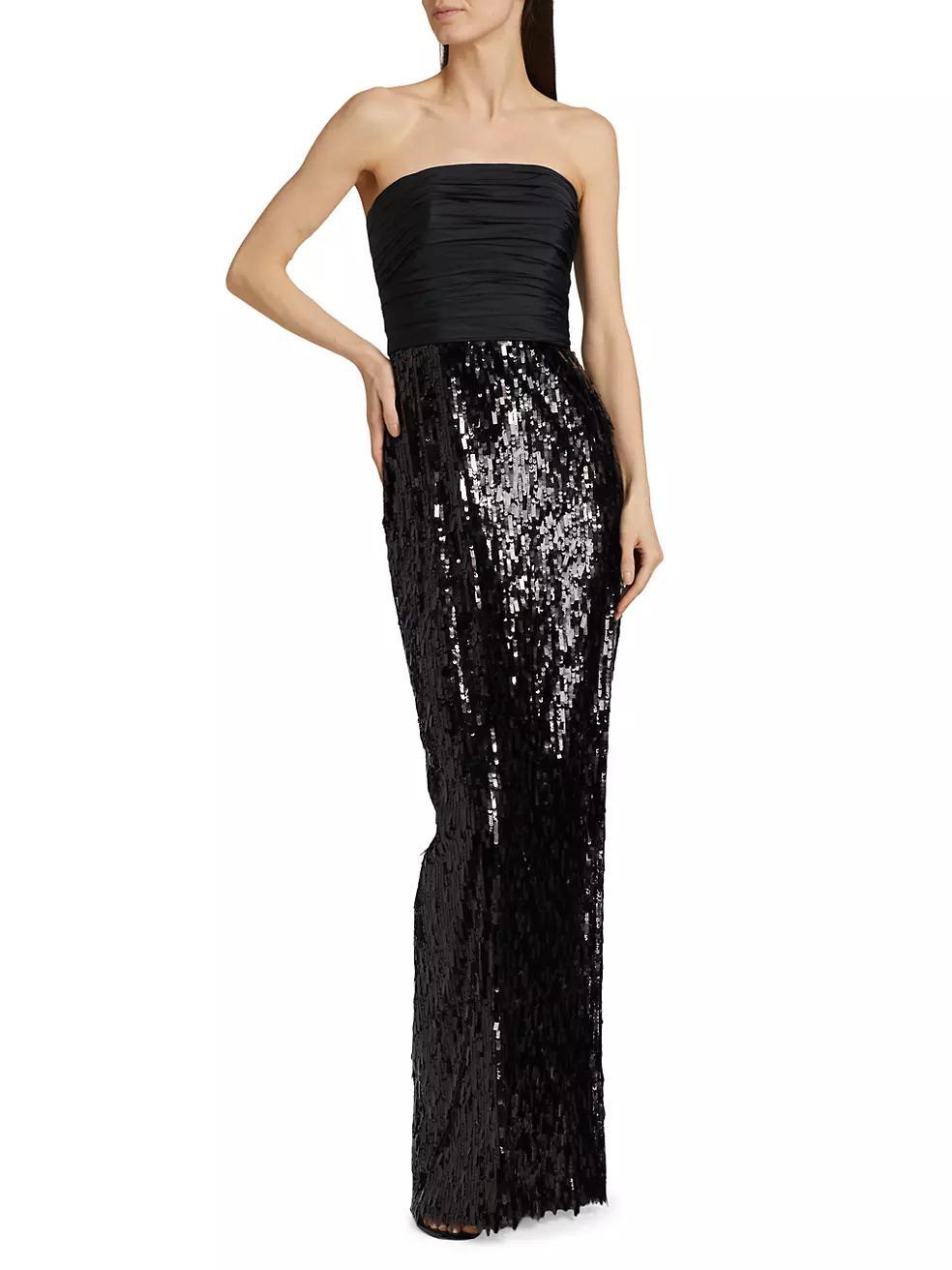 Strapless Ruched Sequin Gown Product Image