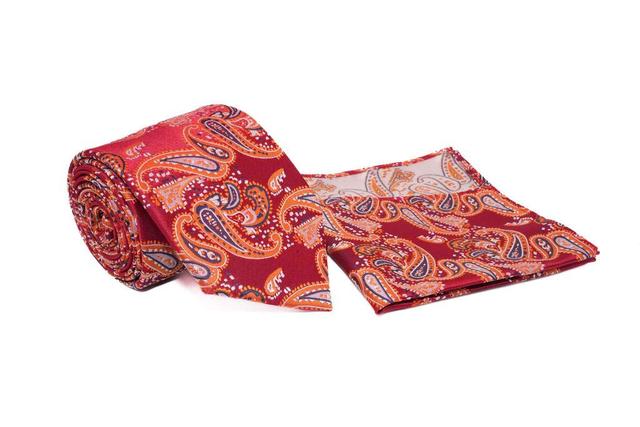 Red Paisley Pattern Men's Tie and Pocket Square Set Product Image