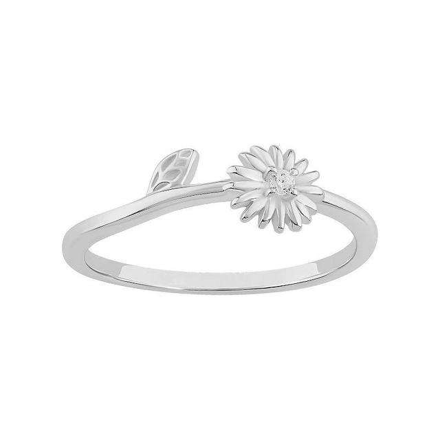 PRIMROSE Sterling Silver Cubic Zirconia Flower & Leaf Band Ring, Womens Grey Product Image